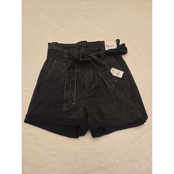 Express Shortie Extreme High Rise Womens Shorts Sz 4 Black Belted Waist Stretch - Picture 1 of 13